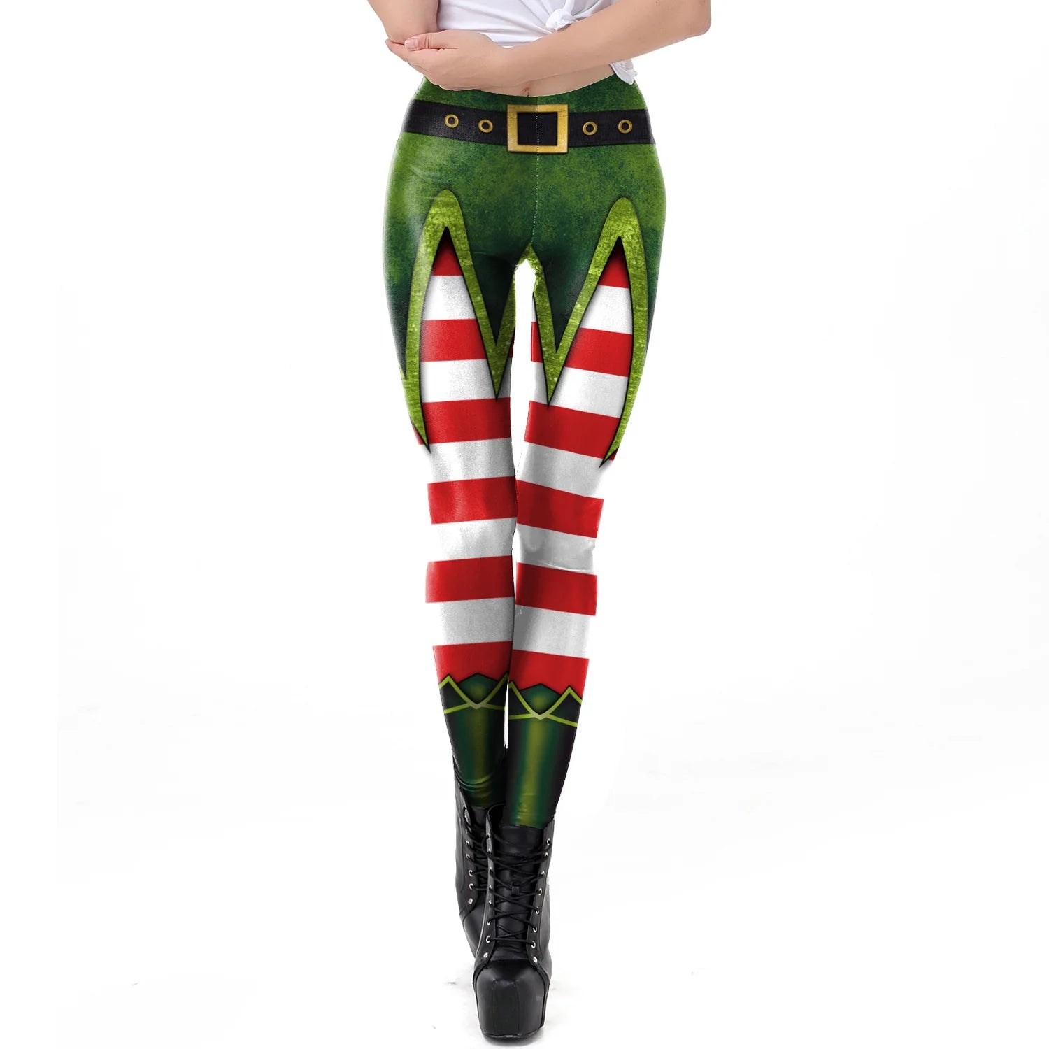 VIP FASHION Sexy High-Waist Christmas Stripe Leggings