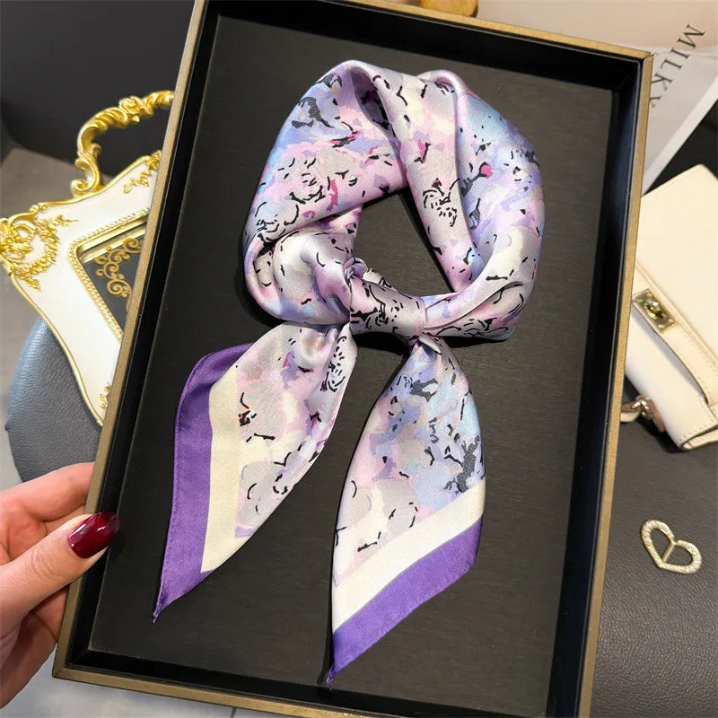 Luxury Satin Silk Square Scarf for Women
