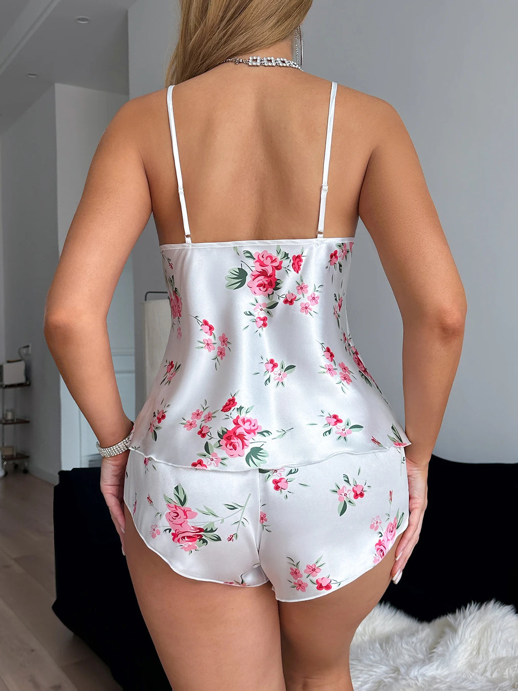 Women’s V-Neck Lace Halter Pajama Set – 2-Piece