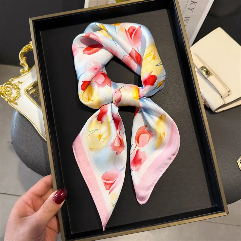 Luxury Satin Silk Square Scarf for Women