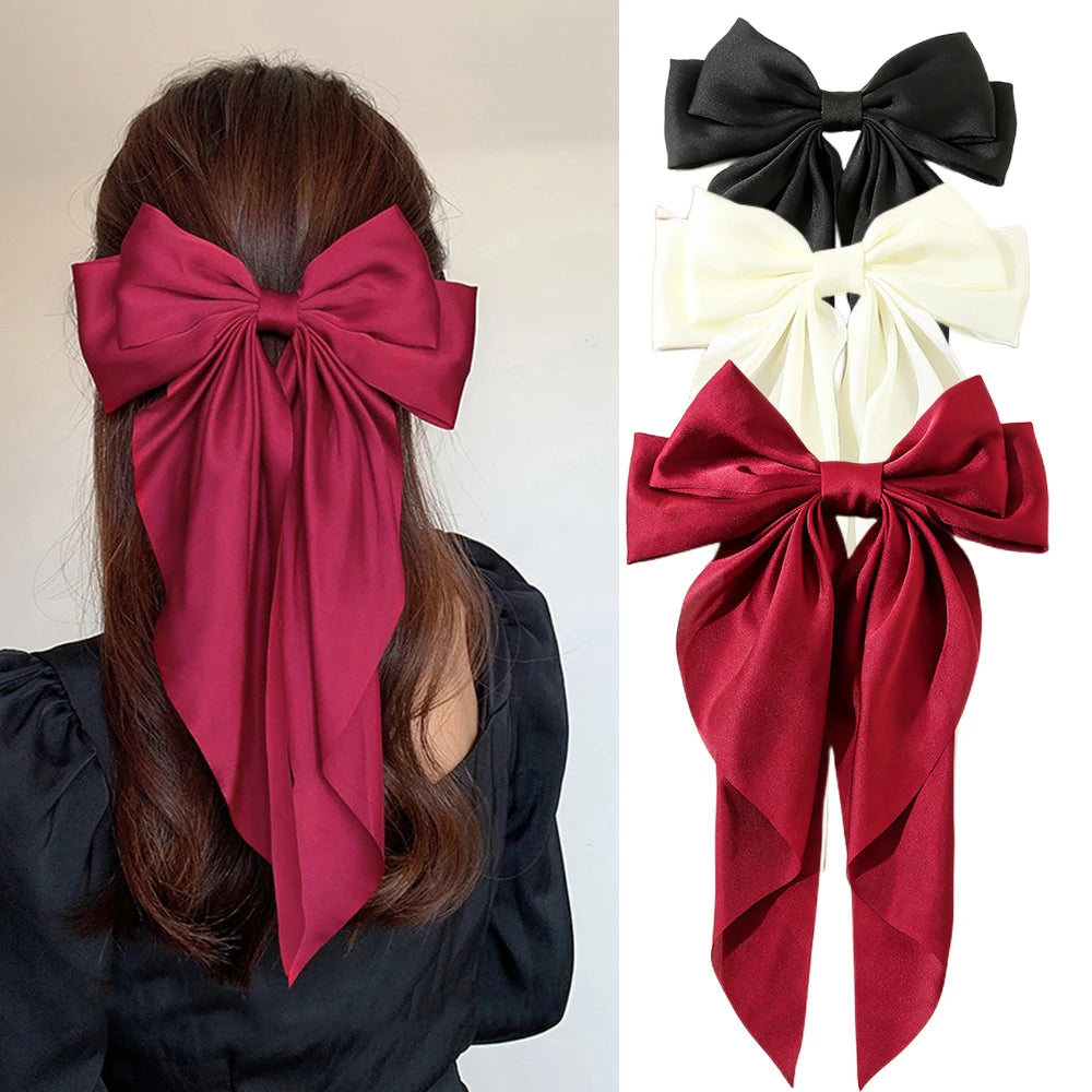 Satin Bow Hair Clip with Long Ribbon