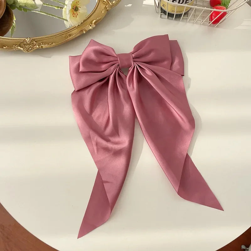 Satin Bow Hair Clip with Long Ribbon