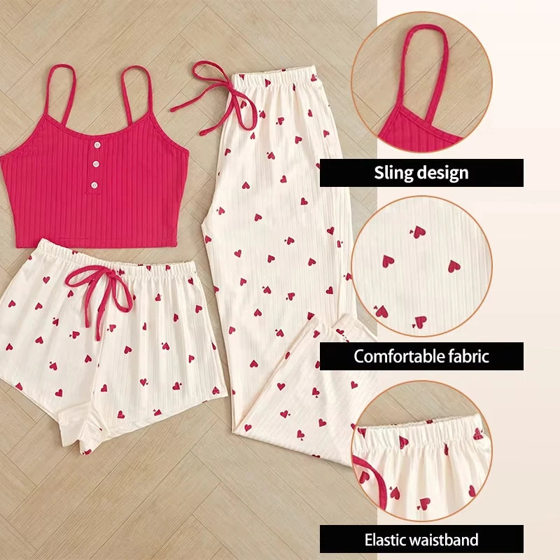 Women’s 3-Piece Heart Print Sleepwear Set