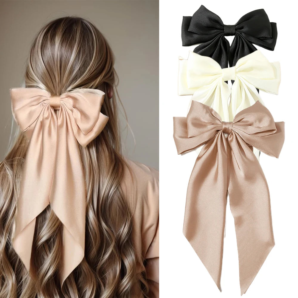 Satin Bow Hair Clip with Long Ribbon