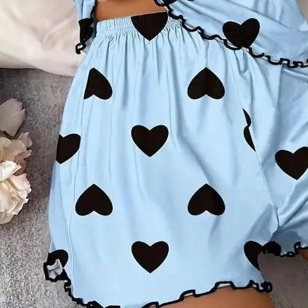 Casual Summer Pajamas – Heart Print Set