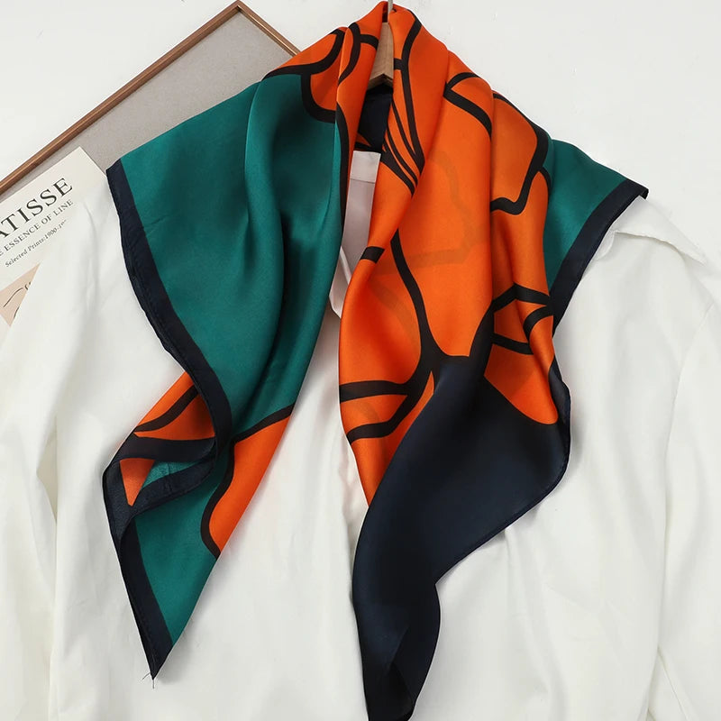 Silk-Feel Satin Square Scarf for Women