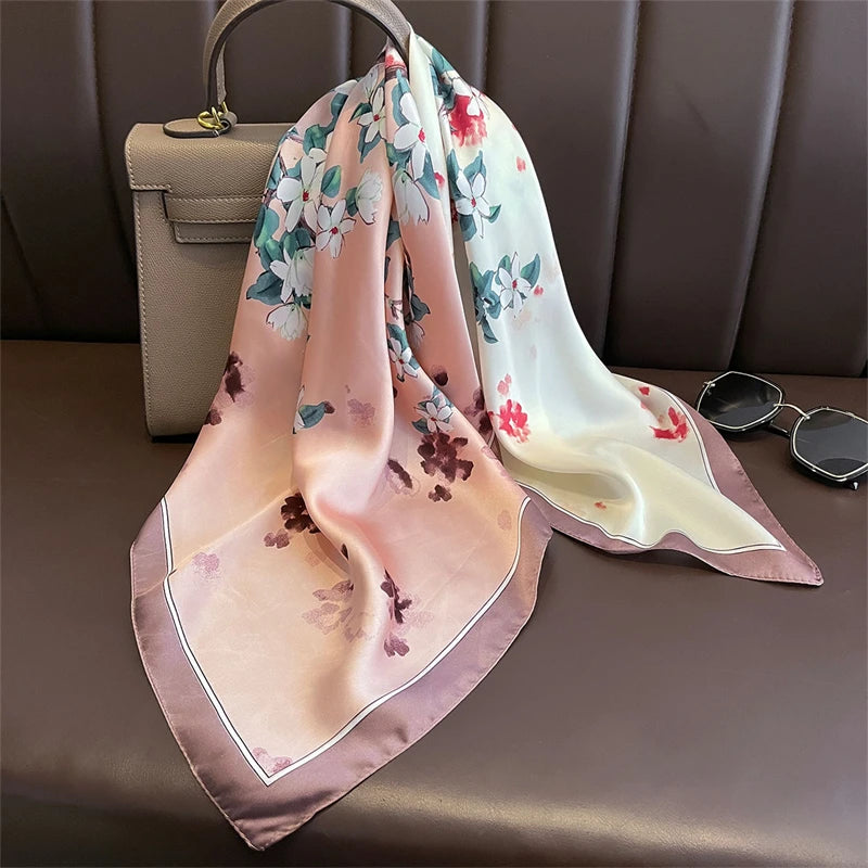 Luxury Satin Silk Square Scarf for Women
