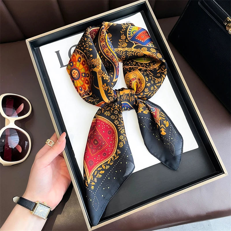 Luxury Satin Silk Square Scarf for Women