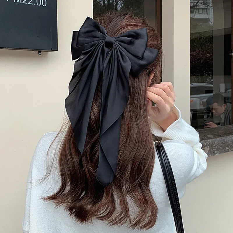 Satin Bow Hair Clip with Long Ribbon