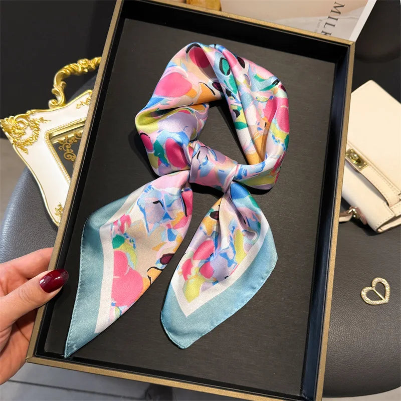 Luxury Satin Silk Square Scarf for Women