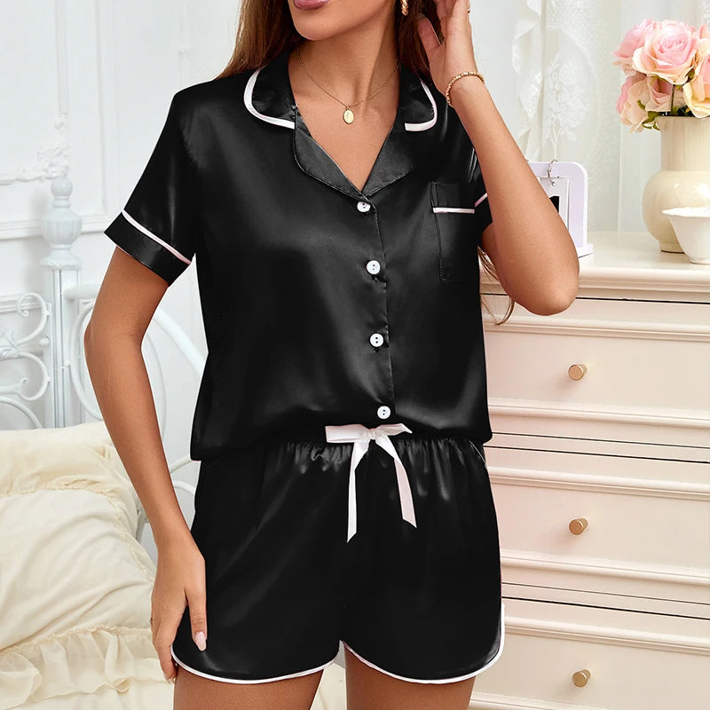 Silk-Feel Satin Pajama Set for Women