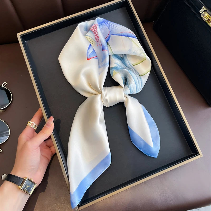 Luxury Satin Silk Square Scarf for Women