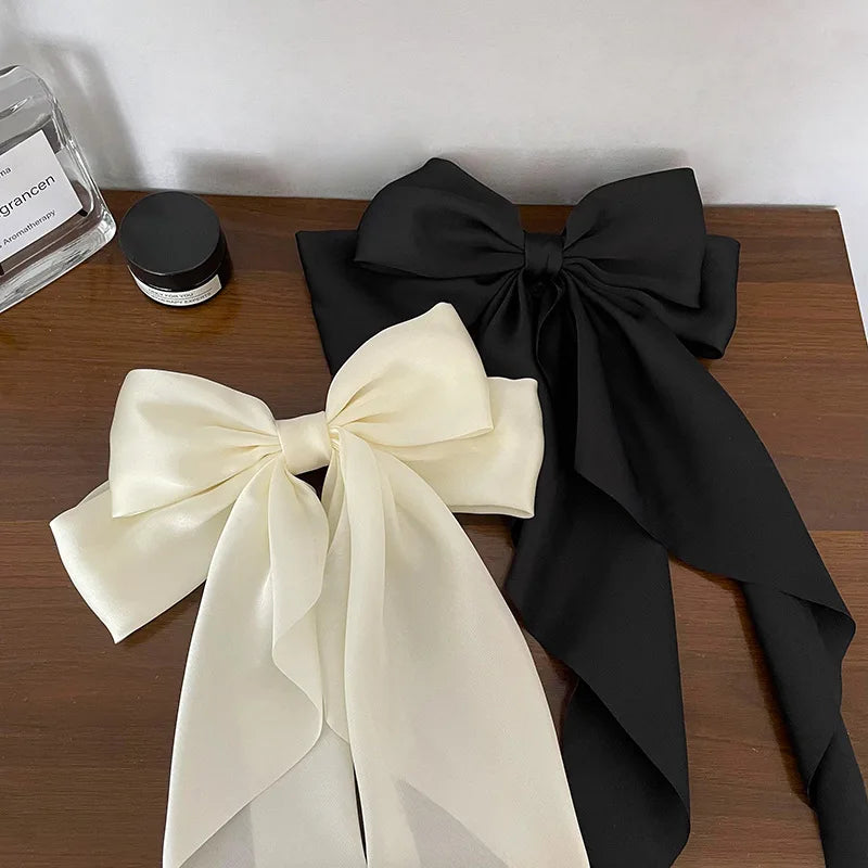 Satin Bow Hair Clip with Long Ribbon