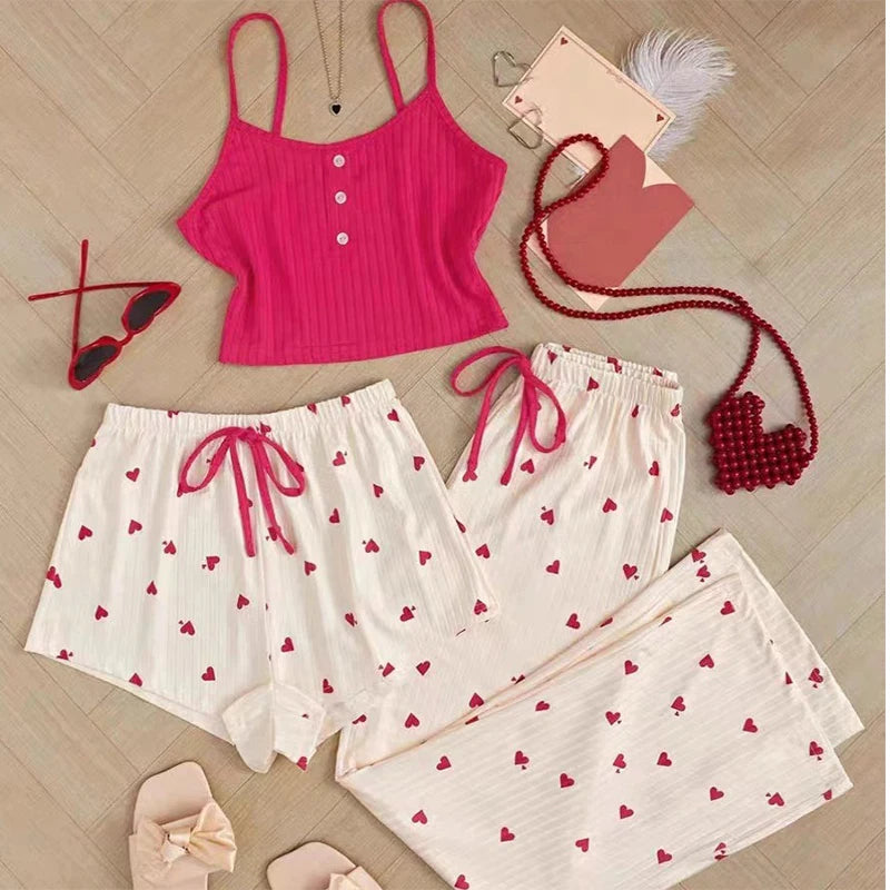 Women’s 3-Piece Heart Print Sleepwear Set