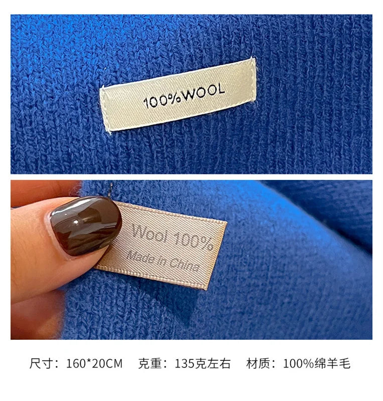 100% Wool Knitted Winter Scarf for Women