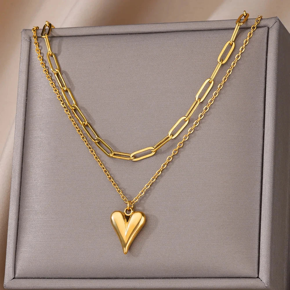 Punk Gold Heart Pendant Choker Necklace