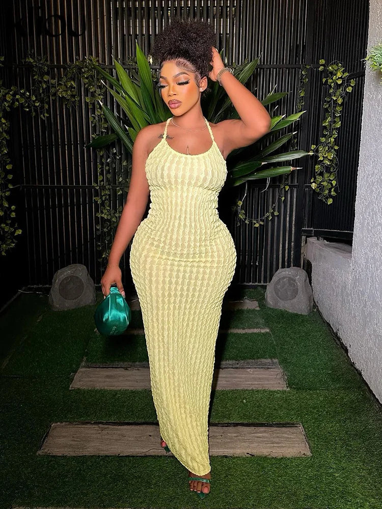 Kliou Ruched Spaghetti Strap Maxi Dress