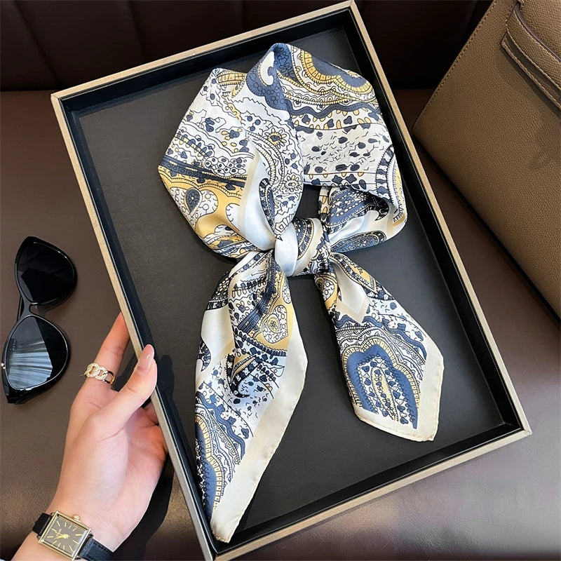 Luxury Satin Silk Square Scarf for Women