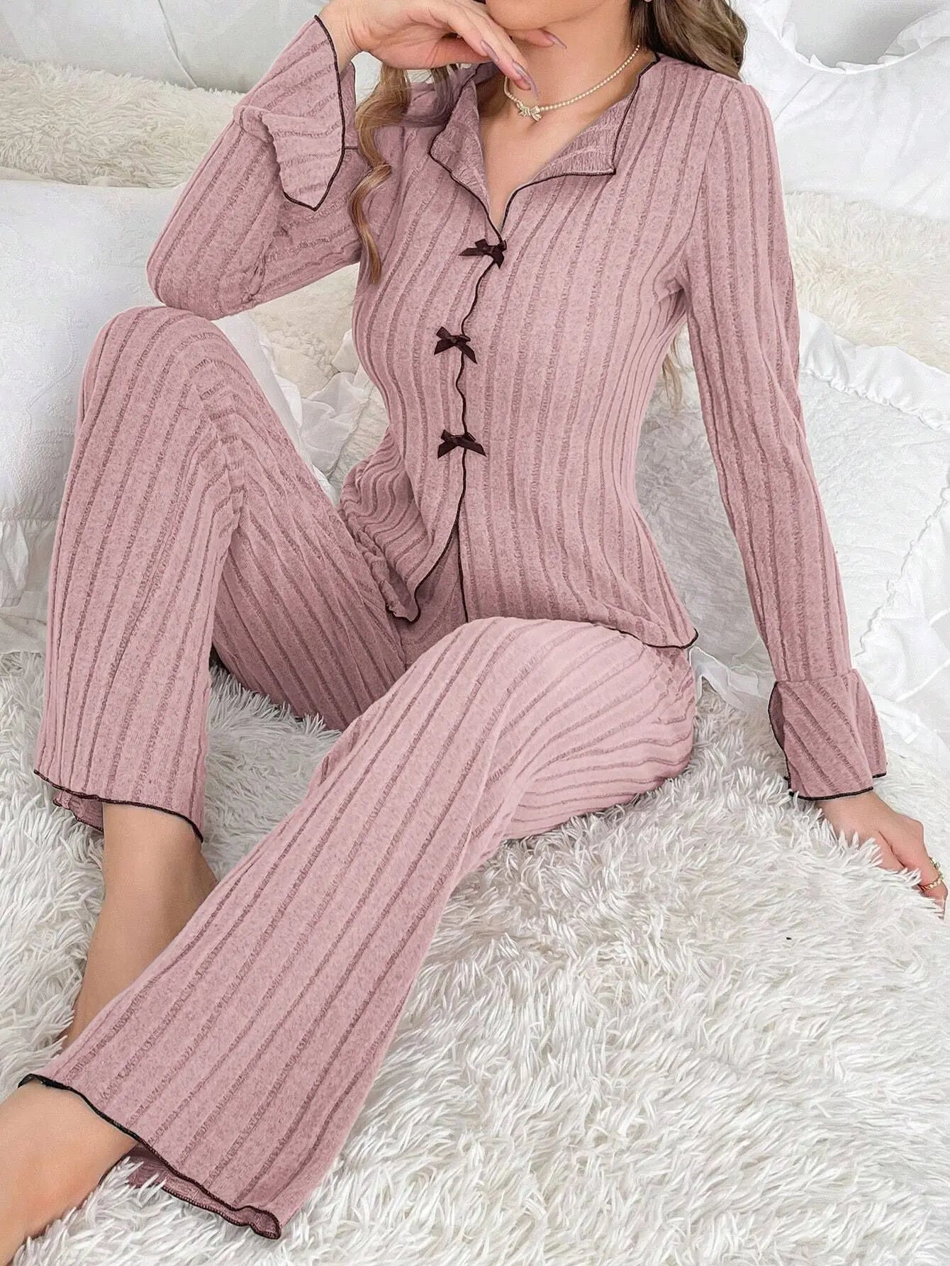 Women’s Elegant Bow Winter Pajama Set