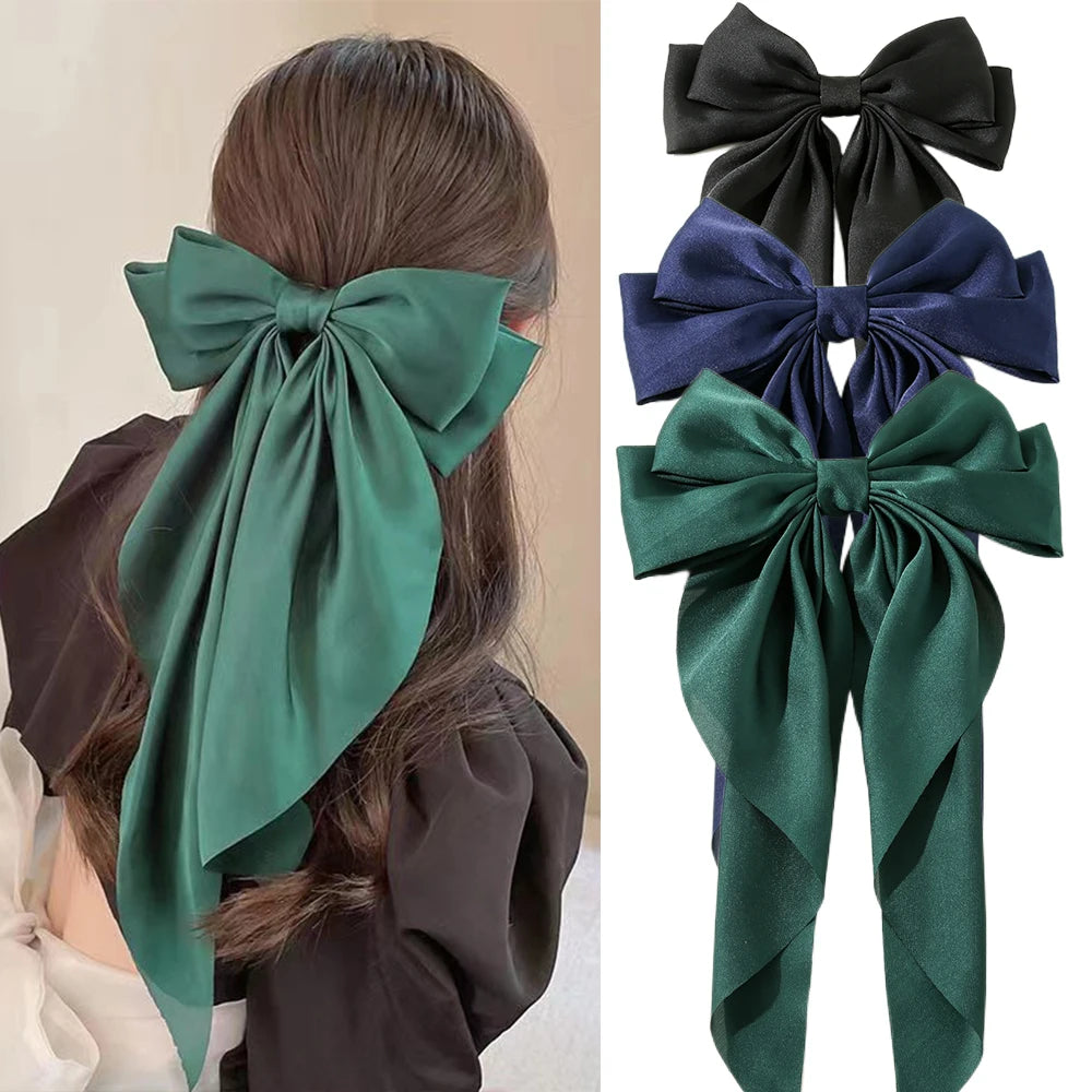 Satin Bow Hair Clip with Long Ribbon