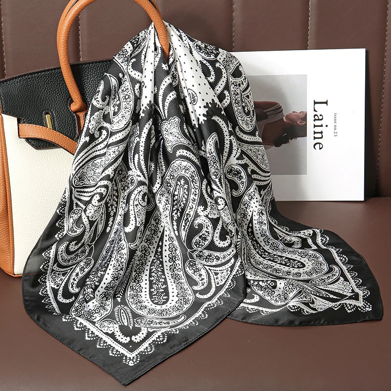 Luxury Satin Silk Square Scarf for Women