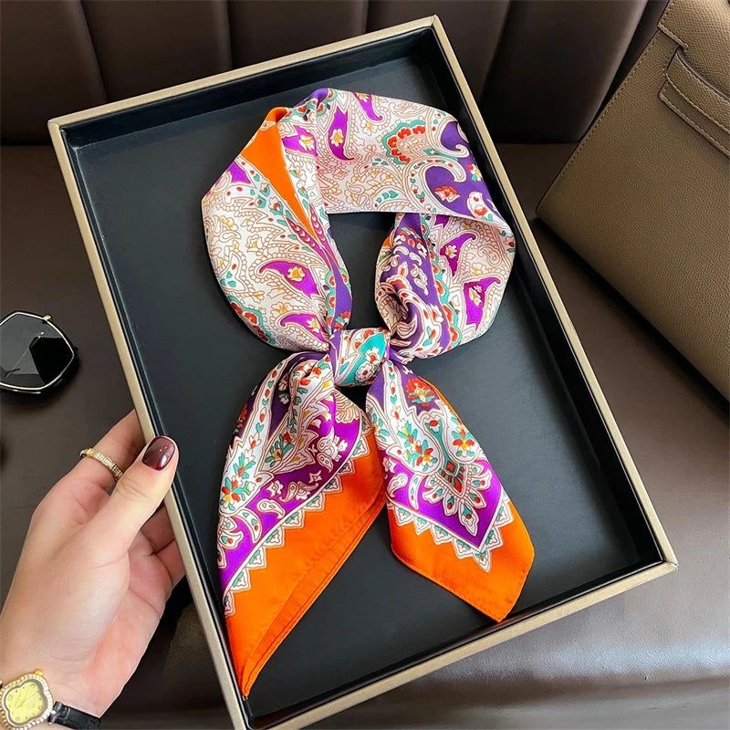 Luxury Satin Silk Square Scarf for Women