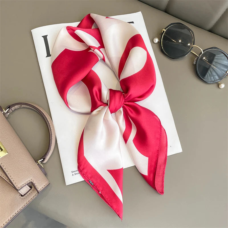 Silk-Feel Satin Square Scarf for Women