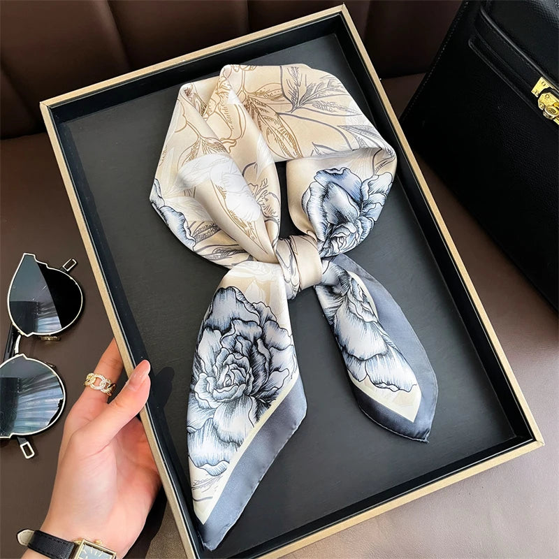 Luxury Satin Silk Square Scarf for Women