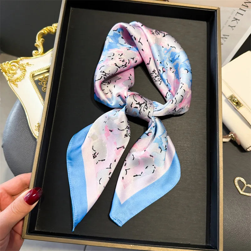 Luxury Satin Silk Square Scarf for Women