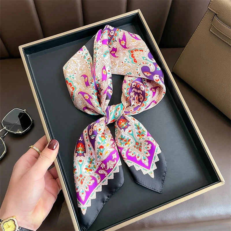 Luxury Satin Silk Square Scarf for Women
