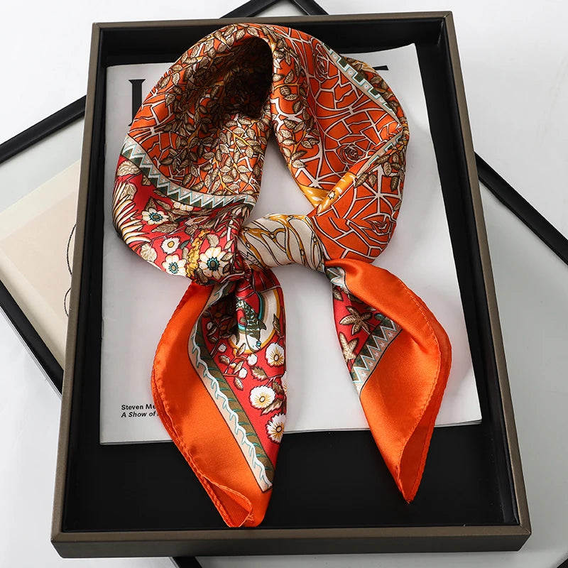 Silk-Feel Satin Square Scarf for Women