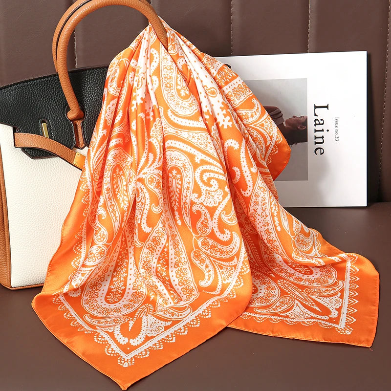Luxury Satin Silk Square Scarf for Women