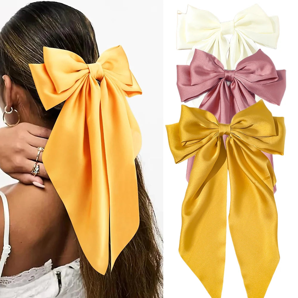 Satin Bow Hair Clip with Long Ribbon