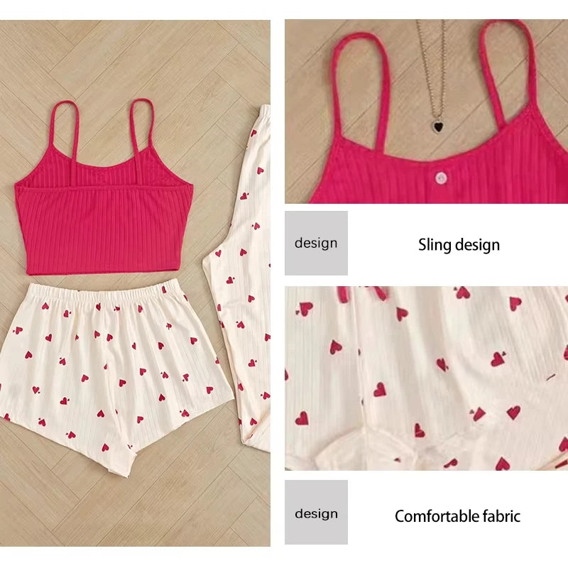 Women’s 3-Piece Heart Print Sleepwear Set