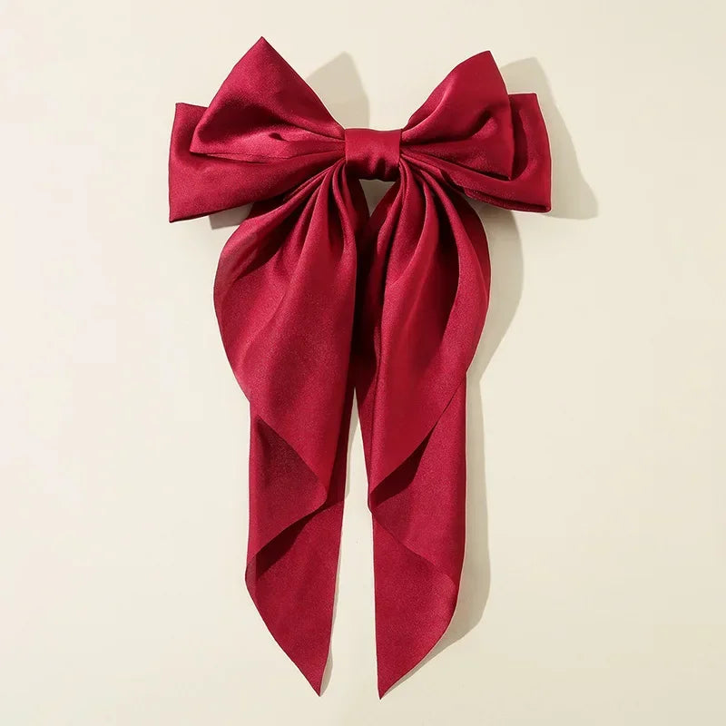 Satin Bow Hair Clip with Long Ribbon